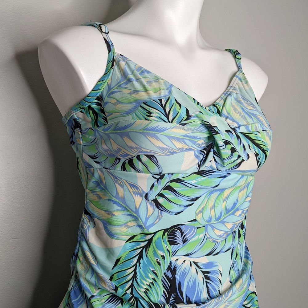 Croft & Barrow blue green foliage tankini swim top 14 - Picture 3 of 11